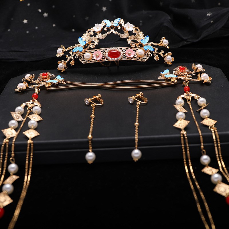 龙母汉服头饰发冠流苏步摇复古对簪古装头冠古风发簪仙气簪子配饰