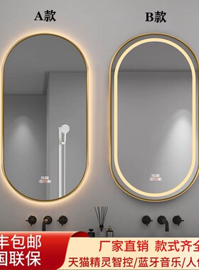 智能镜黑框金框椭圆形LqED带灯卫生间壁挂浴室镜梳妆镜洗手间镜子