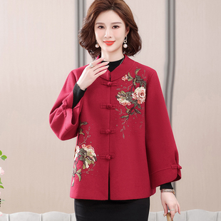 结婚妈妈春秋外套喜婆婆婚t宴装参加婚礼服红色中老年女装平时可