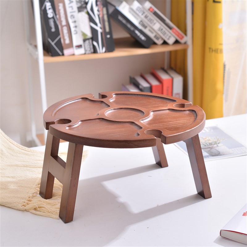 木质折叠桌户外迷你露营野餐桌便携式实木酒架桌子沙滩红酒桌