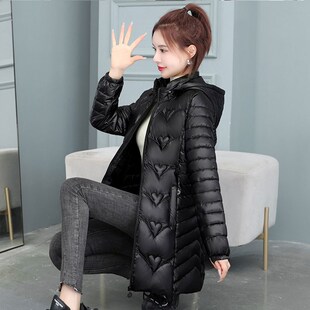 棉衣女中长款韩h版修身免洗亮面羽绒棉服时尚气质百搭冬季保暖棉