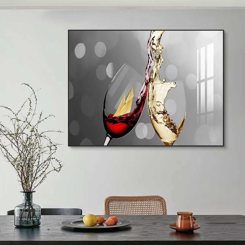 现代简约餐厅装饰画轻奢创意酒杯饭厅墙上K壁画横版客厅背景墙挂图片
