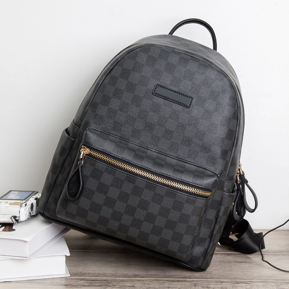 格子图案皮质双肩包大学生书包电脑背包现货新款男士背包2022新款,箱包皮具/热销女包/男包,双肩背包,淘宝优惠券,粉丝福利购,淘宝优惠卷