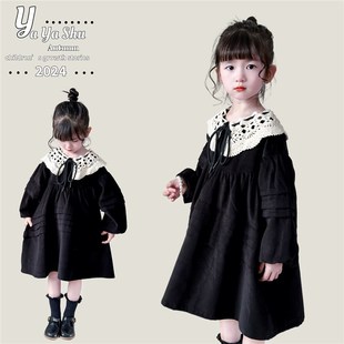 2024新款秋装i女童公主连衣裙针织裙子娃娃裙3-8岁女孩秋天舞蹈裙