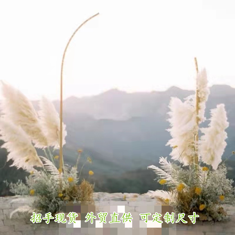 新款婚庆道具金色白色招手花艺拱门舞台背景婚P礼铁艺迎宾摆件装
