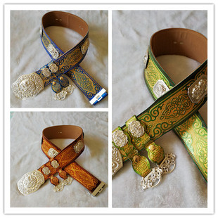 男士蒙古族纯皮腰带 蒙古袍腰z带腰封 装饰腰带白铜龙头蒙古袍配