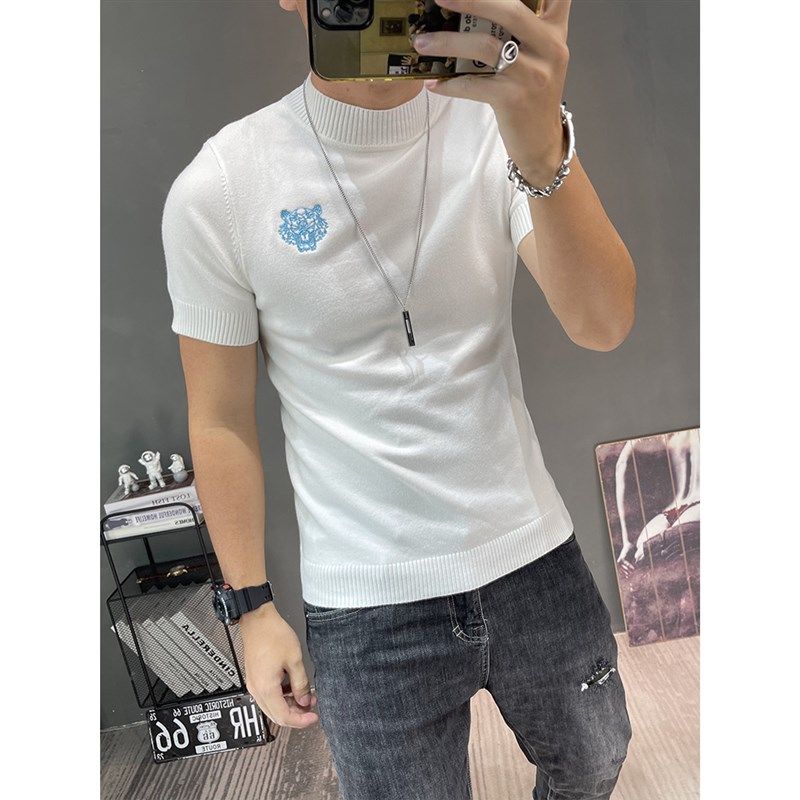 半高领短袖毛衣男秋冬打底针织衫上衣半袖立领内搭弹力中领毛衫潮