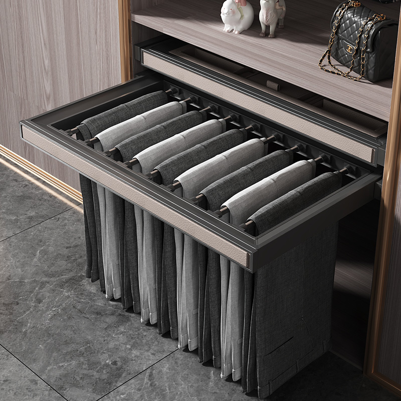 裤架衣柜内置伸缩裤抽架家用多功能抽拉滑轨衣帽间五金配件西裤架