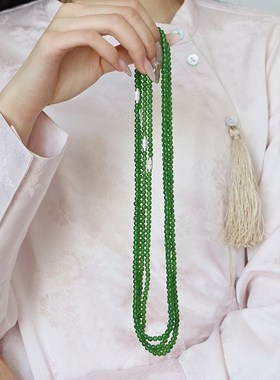 新中式绿色天然石串珠项链女时尚百搭高级感气质小众民族风锁骨链