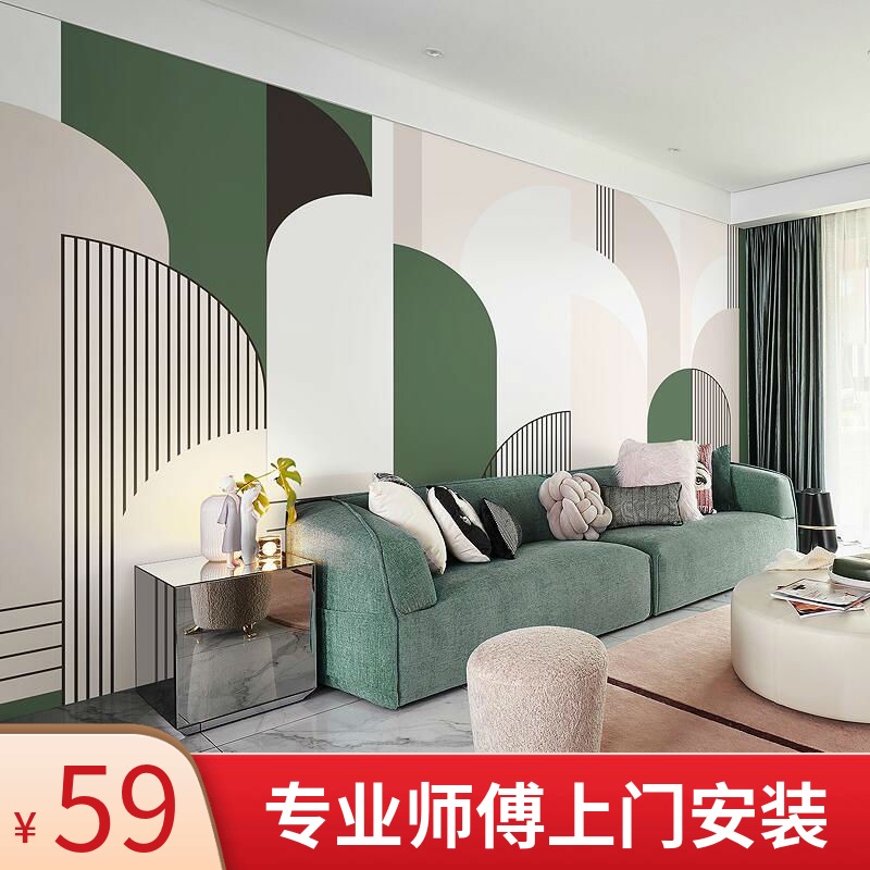 北欧简约时尚艺术l电视背景墙壁纸客厅沙发个性壁纸餐厅墨绿色墙