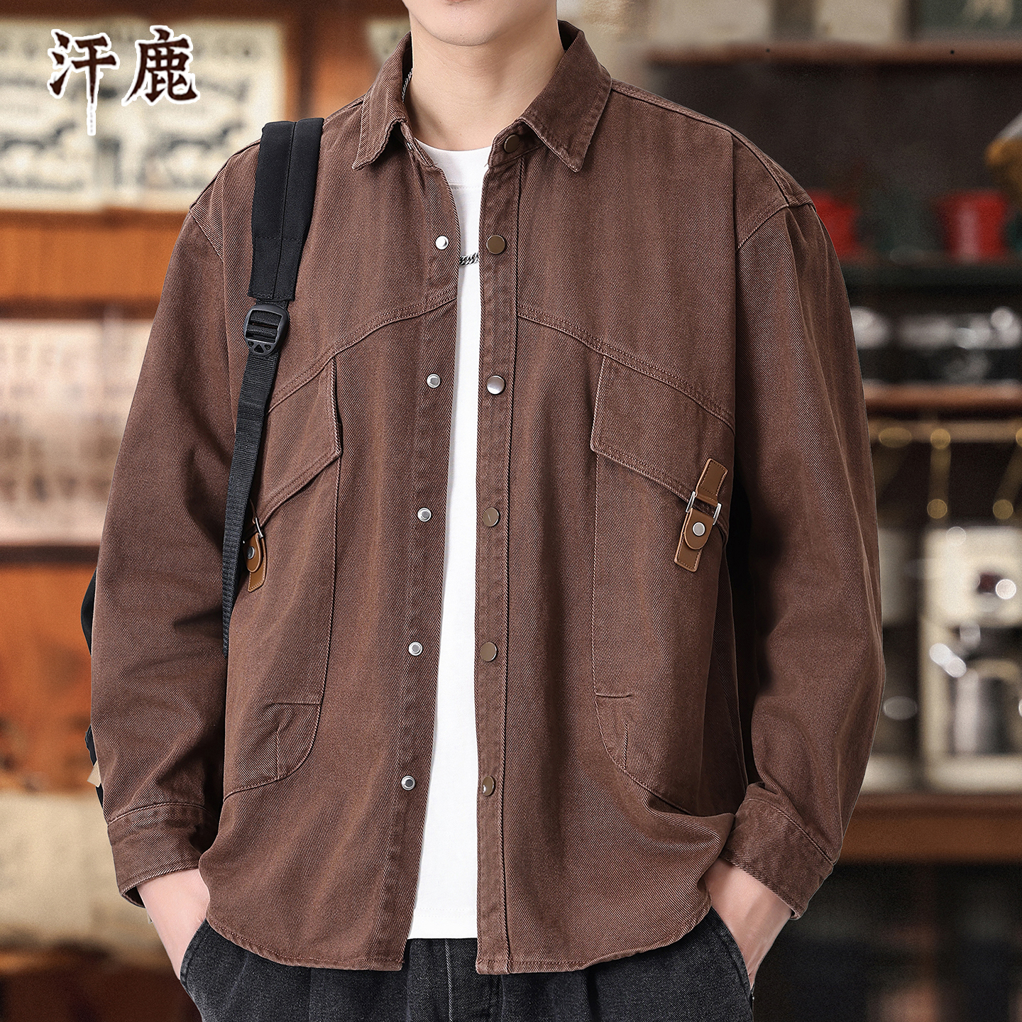 优雅汗鹿美式复古工装衬衫