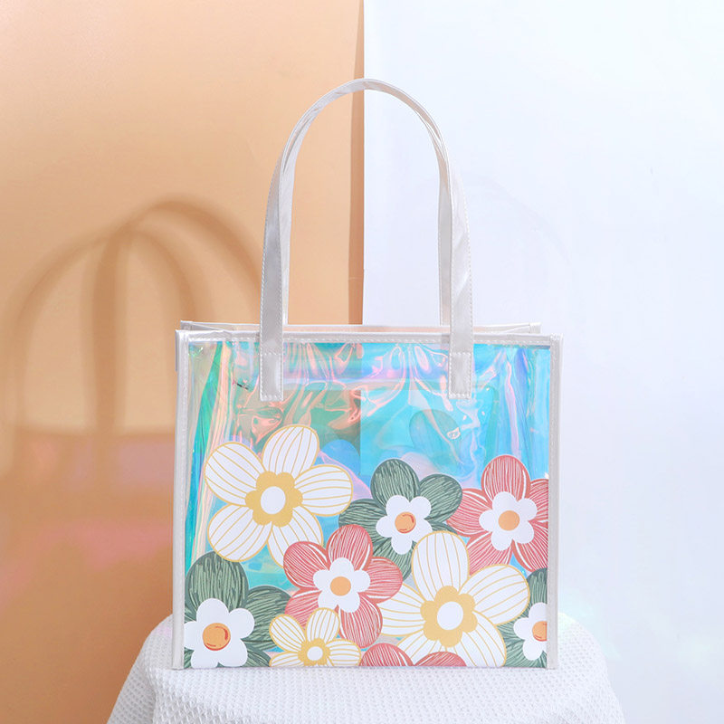 驴淘彩虹花透明防水果冻托特包