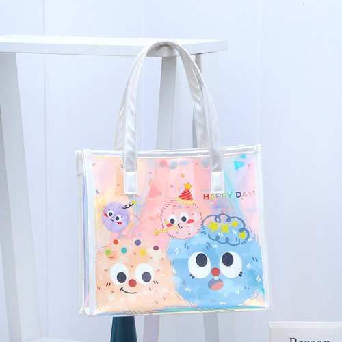 驴淘新款卡通可爱炫彩镭射包包透明手提袋女学生时尚包包PVC袋子