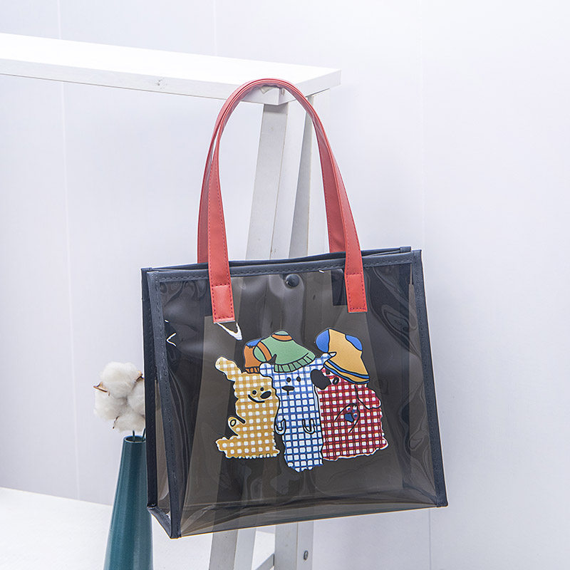 透明手提袋新款时尚休闲黑色PVC手提包包女果冻包防水便携购物袋