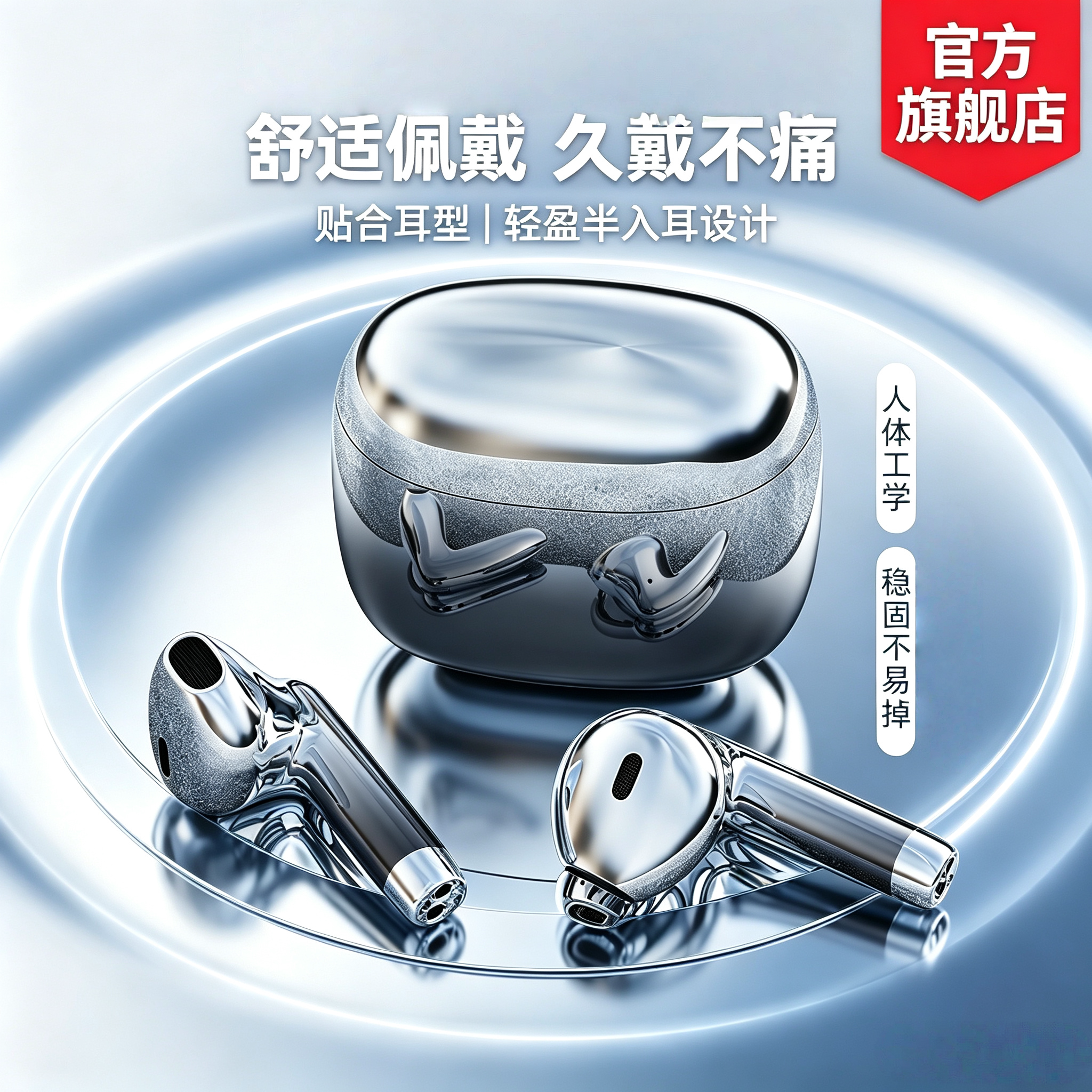 真无线蓝牙降噪耳机半入耳式舒适佩戴久戴不痛人体工学隐形