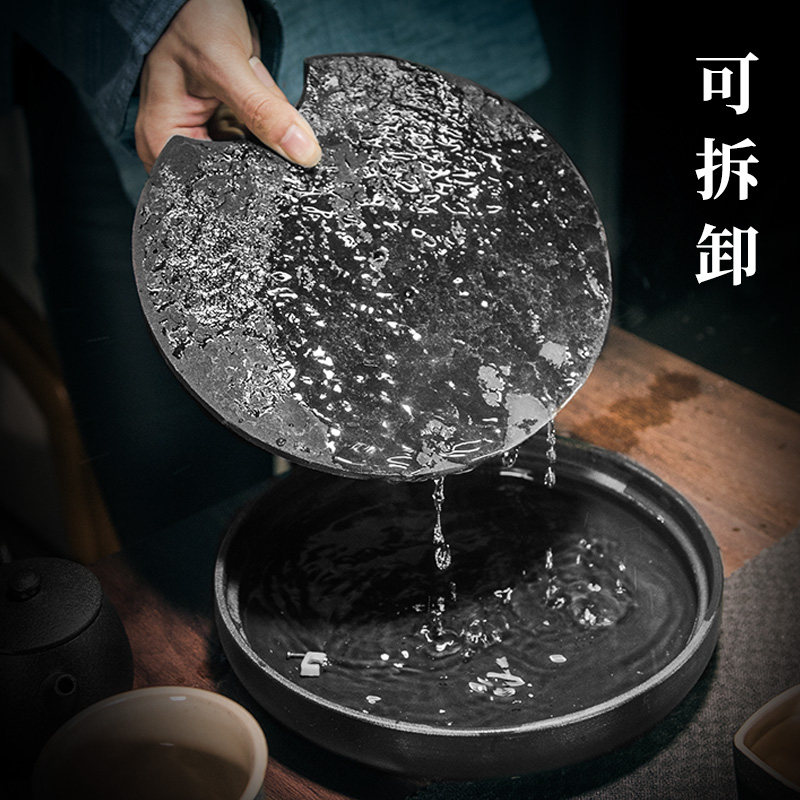 乌金石茶盘陶瓷家用小茶台圆形茶海功夫茶具茶托盘储水式干泡茶台,餐饮具,茶盘,淘宝优惠券,粉丝福利购,淘宝优惠卷