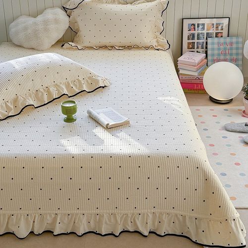 2025新款韩式泡泡棉花边单件床盖四季通用单人床上夹棉床单三件套