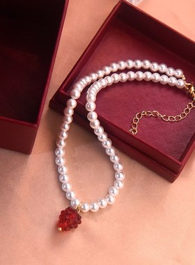 珍珠项链女红树莓可爱女生甜美颈饰春夏水果葡萄水晶锁骨链项坠