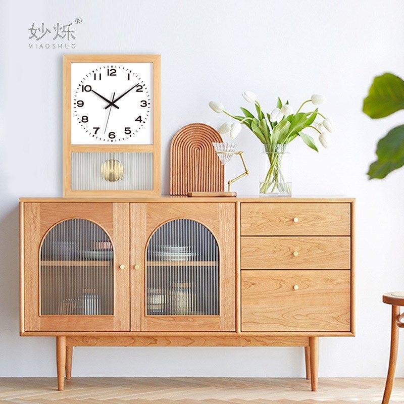 日式复古实木钟表家用客厅方形座钟北欧挂钟艺术台式摆件摇摆时钟,家居饰品,挂钟,淘宝优惠券,粉丝福利购,淘宝优惠卷