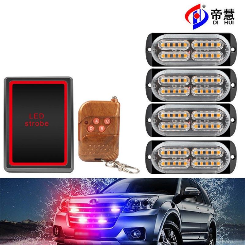 一拖四20LED中网爆闪灯 汽车日间行车灯 无线遥控频闪灯警示灯