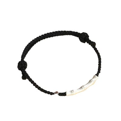 新品999银竹节情侣串珠手链新中式手工编制红色手绳黑色手串