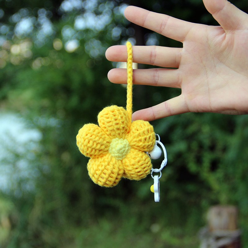 阿富汗针法小花朵手工毛线钩针编织diy制作材料包成品钥匙扣挂件