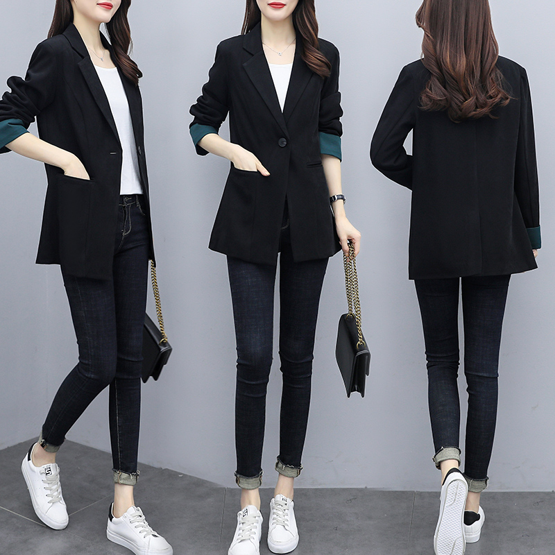 西装外套女2021年新款春秋修身显瘦加肥加大码中长款女士西服上衣