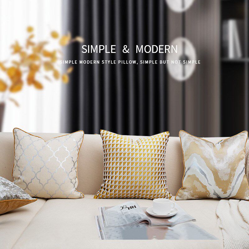 简约现代奢华金色几何沙发抱枕套酒店样板间客厅沙发靠垫靠包代发