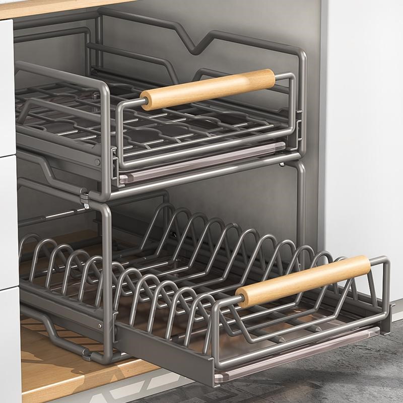 不锈钢碗碟收纳架厨房橱柜内置物架抽屉式拉篮抽拉碗盘子沥水碗架