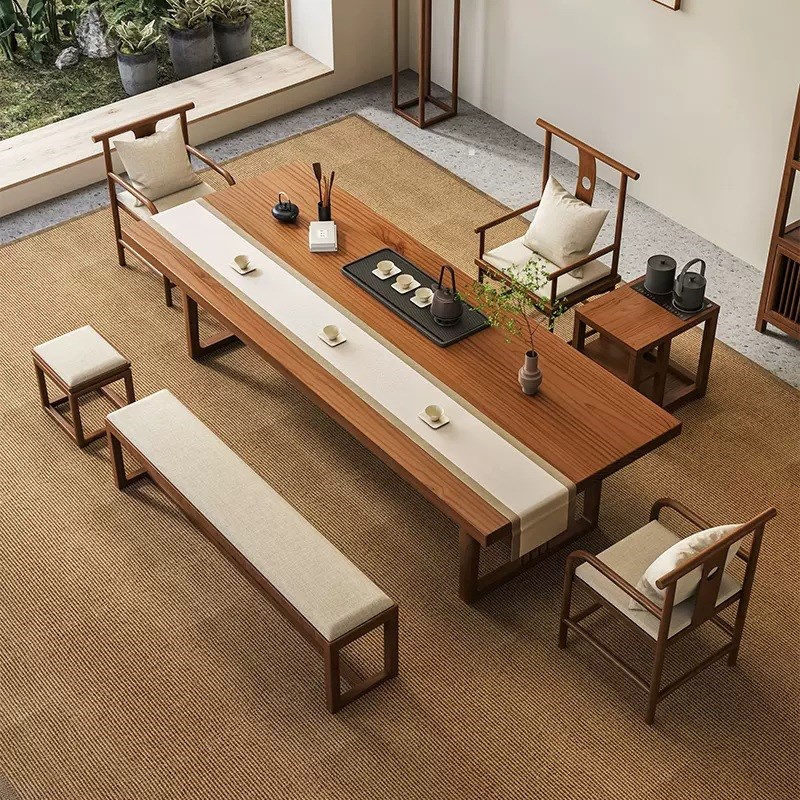 新中式实木茶桌大板办公家用禅意茶室简约茶桌椅组合茶几干泡茶台