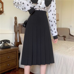 半身裙女夏季 大码 纯色西装 百褶裙2022新款 垂感宽松a字长裙 中长款