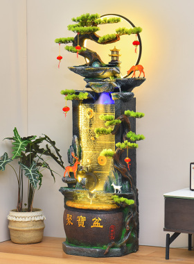 流水生财摆件循环水聚宝盆招财风水轮客厅玄关假山喷泉水景落地大