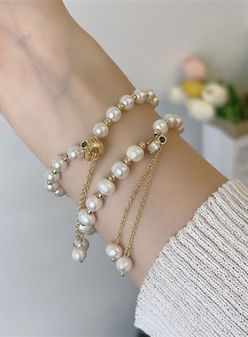 复古天然淡水珍珠手链女 轻奢小众设计手串 高级感百搭气质手饰潮