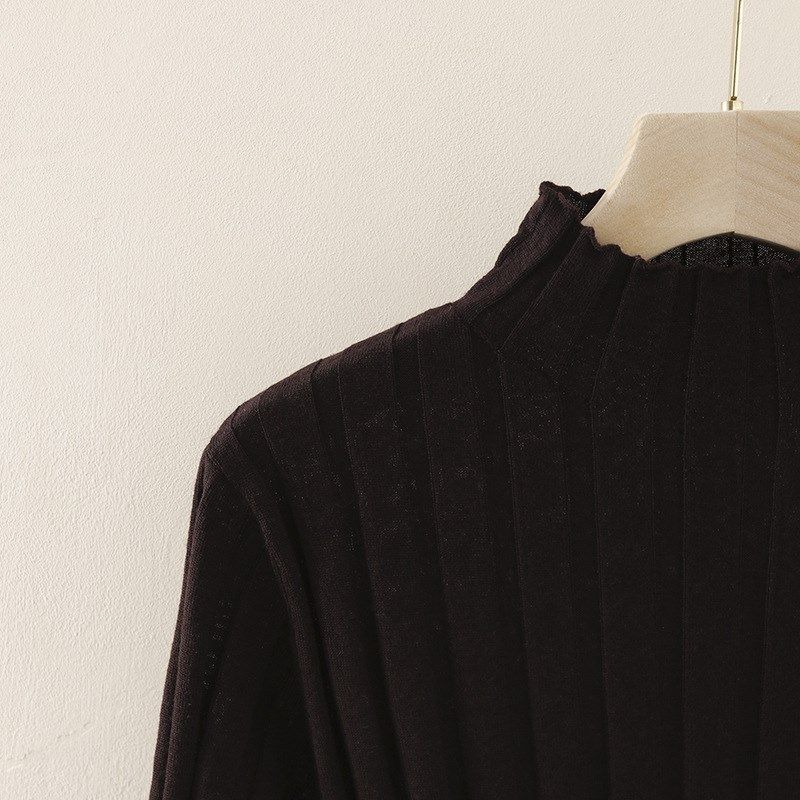 木耳边坑条半高领超细全精纺羊毛衫女针织衫2024毛衣秋冬打底衫女