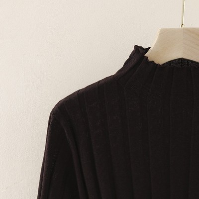 木耳边坑条半高领超细全精纺羊毛衫女针织衫2024毛衣秋冬打底衫女