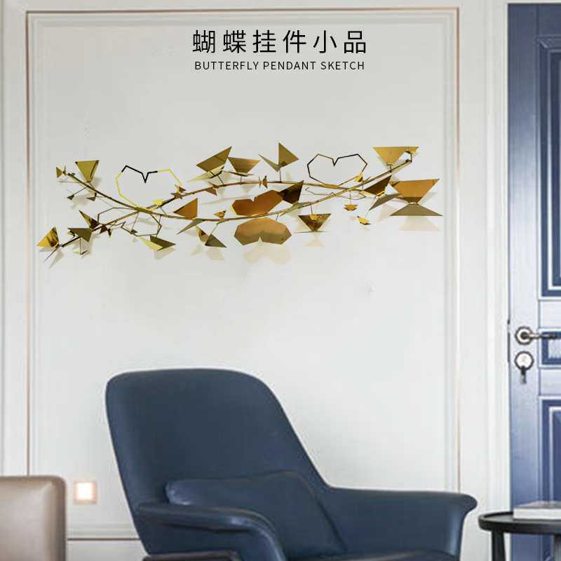 现代不锈钢金色电镀蝴蝶小品壁挂抽象大型玄关卧室客厅样板房挂件