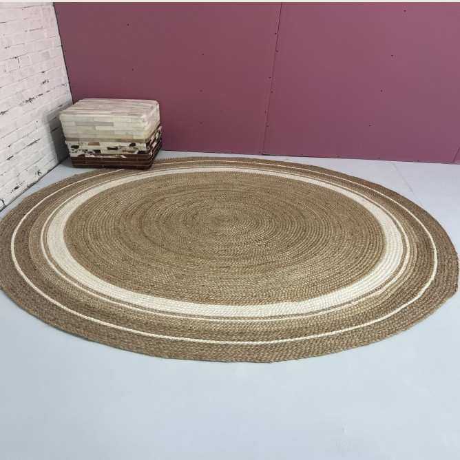 跨境孟加拉黄麻编织地毯棉线手工沙发脚垫日式家居客厅床边圆形毯
