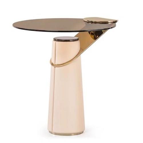 意式轻奢玻璃边几沙发客厅角几现代简约高级感圆形极简小茶几