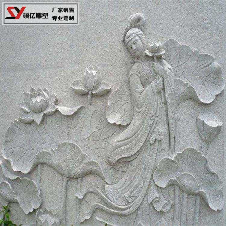 石雕汉白玉鱼缸花盆浮雕龙缸荷花圆缸晚霞红青石庭院养鱼流水石槽