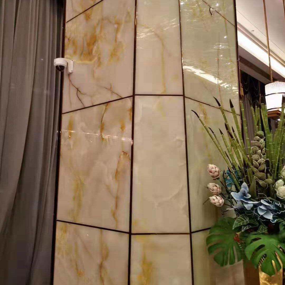 金丝白玉大理石餐边柜台面 背景墙面透光奢石门柱套茶桌子