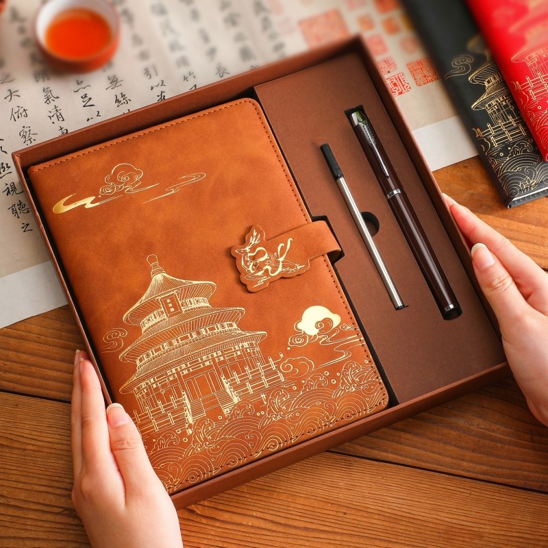 笔记本子定制套装礼盒高档中国风国潮a5加厚本子办公日记记事本2025高颜值可印logo会议记录本老师学生礼奖品
