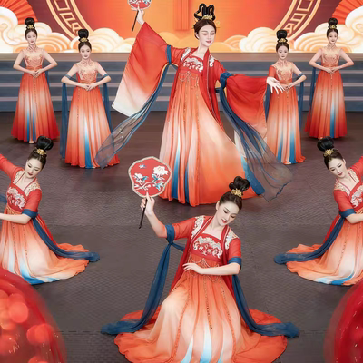 古典舞练功服女红色渐变上衣中国舞民族风舞蹈裙裤阔腿裤表演出服