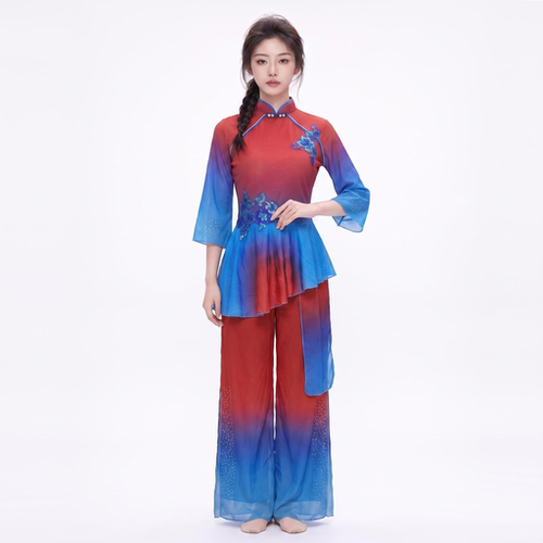 新款古典舞蹈演出服女渐变色中国舞扇子舞广场舞开场舞台表演服装