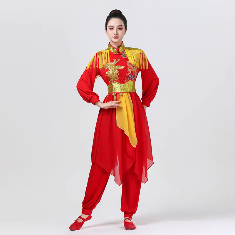 新款打鼓服演出服女中国风腰鼓队喜庆广场舞舞蹈服装表演服民族风