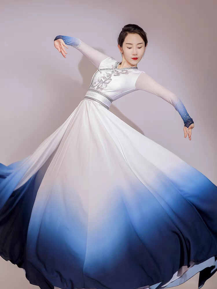 新款蒙古舞蹈演出服女成人艺考大摆裙开场舞连衣裙蒙族舞台表演服