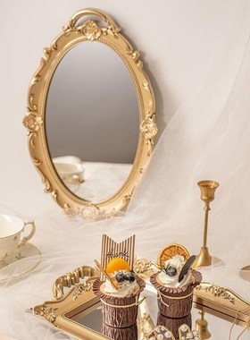 首饰托盘摆件法式复n古展示珠宝饰品拍照商品美甲耳环背景镜子道