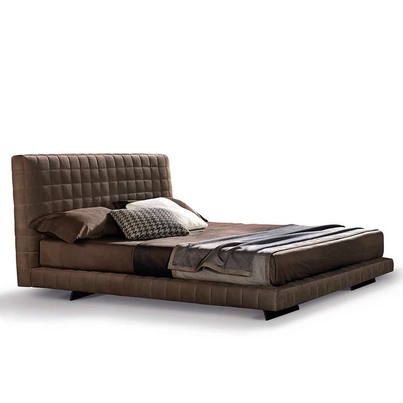 现代简约棋盘格布艺双人床意式极简设计师款卧室1.8网格磨砂布床