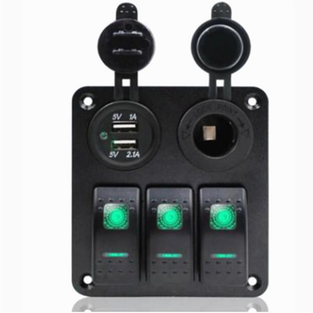 经济实用款三位开关控制面板3个开关+双USB车充+电源母座LED可选
