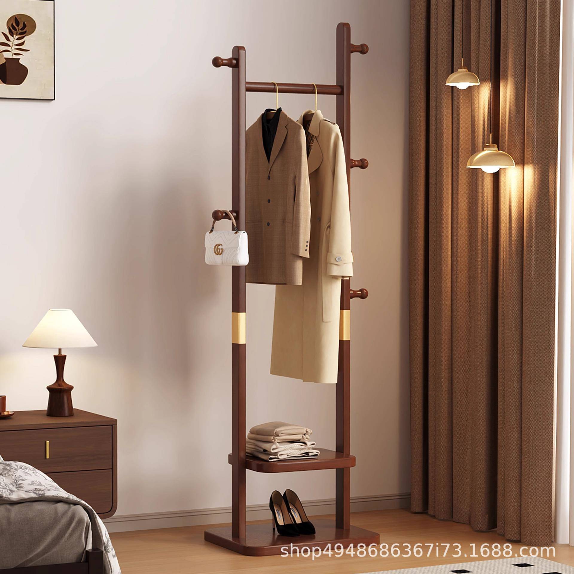 实木挂衣架落地卧室家用衣帽架中式房间小型不占空间挂衣服的架子