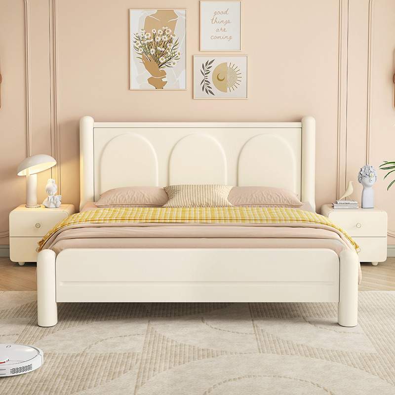法式奶油风白色1.8m实木床简约现代主卧1.5m双人床小户型储物婚床